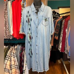 Double D Ranch Denim Midi Dress with Embroidered Accents